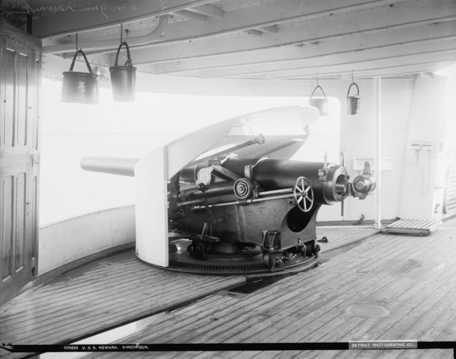 Example of a similar 6 inch gun emplacement on the USS Newark.