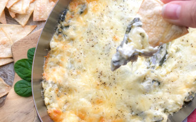 Warm Spinach Artichoke Dip with Toasted Corn Tortilla Chips