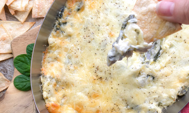 Warm Spinach Artichoke Dip with Toasted Corn Tortilla Chips