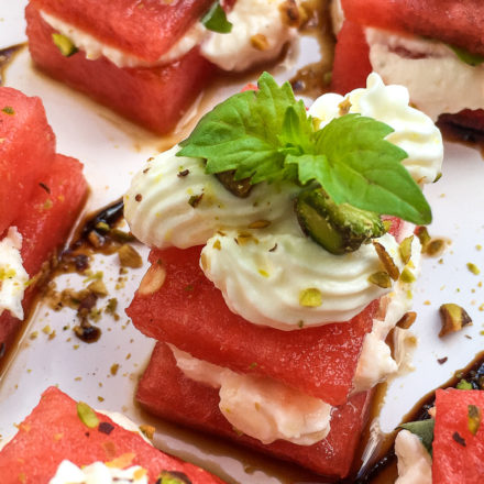 Watermelon, Whipped Feta, and Basil Bites