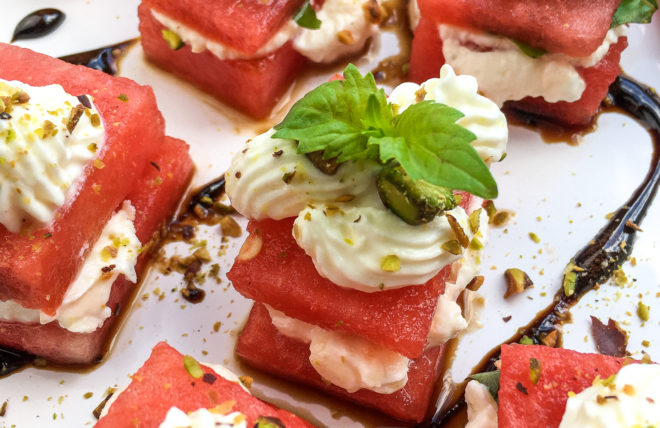 Watermelon, Whipped Feta, and Basil Bites