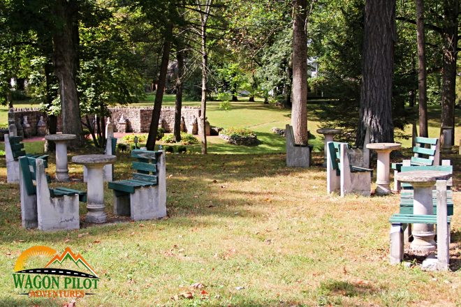 Tables for readings (toadstools) - Camp Chesterfield © Wagon Pilot Adventures