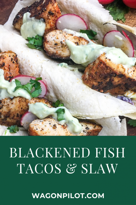 Blackened fish tacos with creamy cole slaw