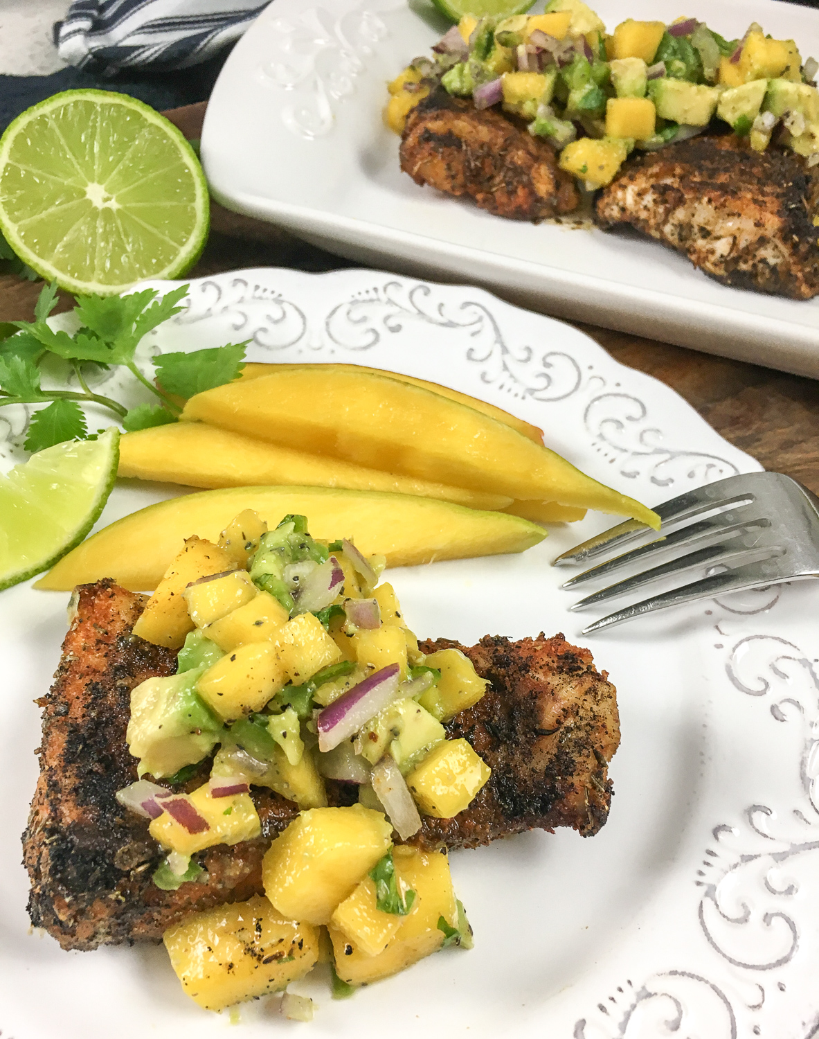 Cajun snapper with avocado mango salsa