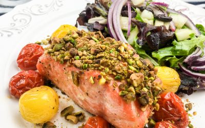 Pistachio Crusted Salmon with Roasted Cherry Tomatoes Recipe