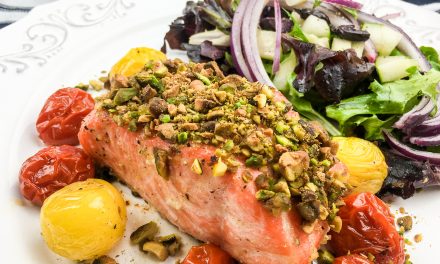 Pistachio Crusted Salmon with Roasted Cherry Tomatoes Recipe