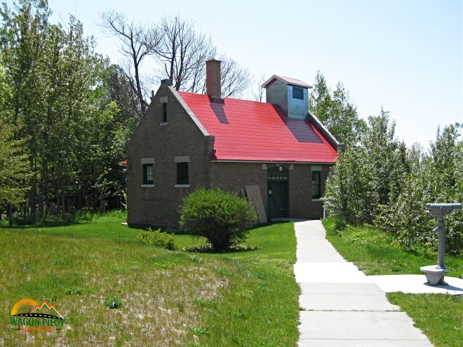 Fog signal building at Grand Traverse Lighthouse on Lake Michigan © Wagon Pilot Adventures