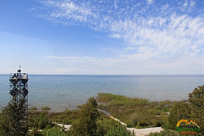 View from the top of Grand Traverse Lighthouse on Lake Michigan © Wagon Pilot Adventures